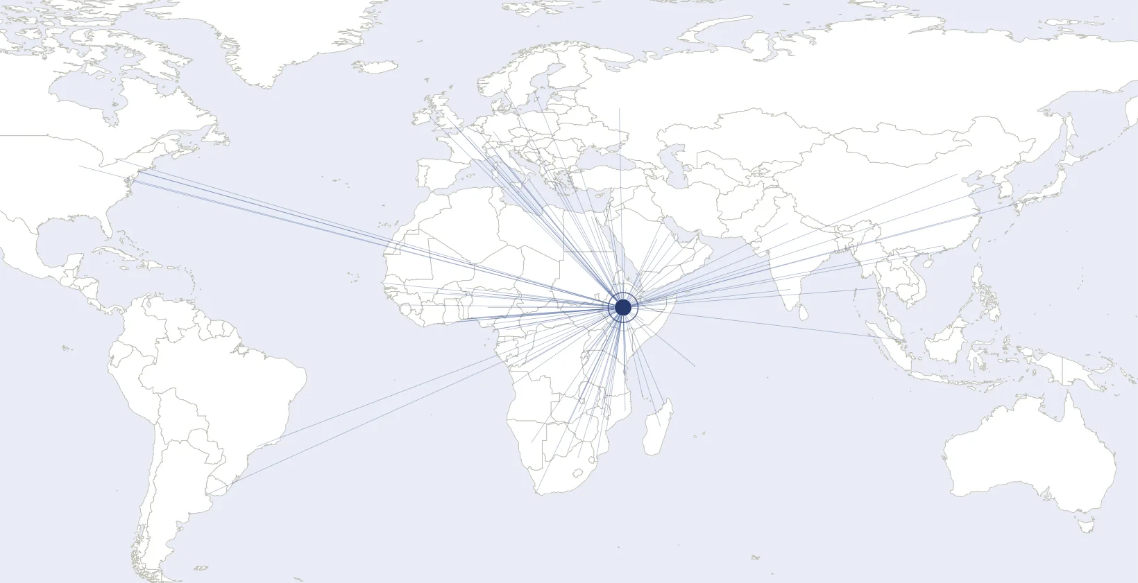 Mapa siatki połączeń linii lotniczej w układzie gwiaździstym (hub-and-spoke)